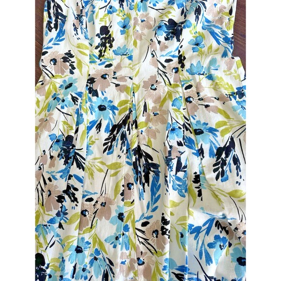 Kasper Women's Linen-Blend Printed Sleeveless Flared-Skirt Dress White Multi 16 - Picture 7 of 14